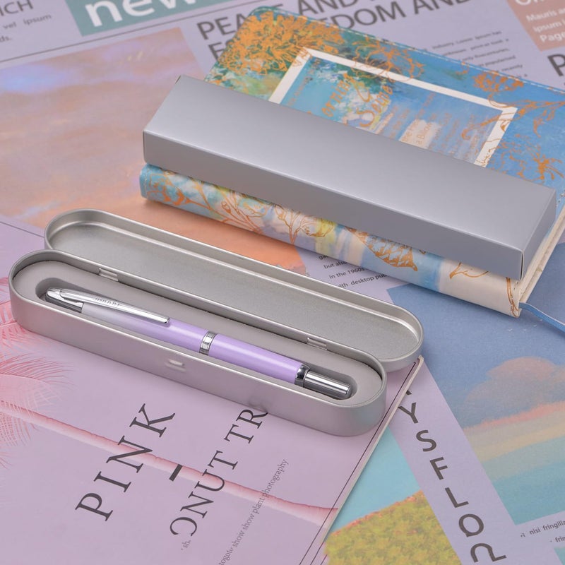 Wikult Jinhao 10 Press Fountain Pen with Box, Gradient Light Purple Retractable Fine Nib with Ink Converter Set (Silver Clip) - Image 4