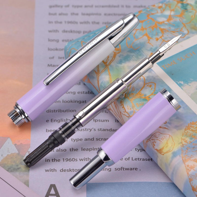 Wikult Jinhao 10 Press Fountain Pen with Box, Gradient Light Purple Retractable Fine Nib with Ink Converter Set (Silver Clip) - Image 3