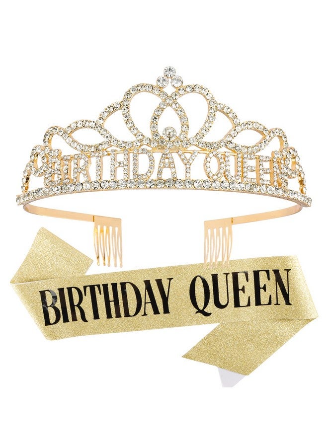 CAVETEE Gold Birthday Crowns and Sash - Queen Tiara for Party Decorations - Image 1