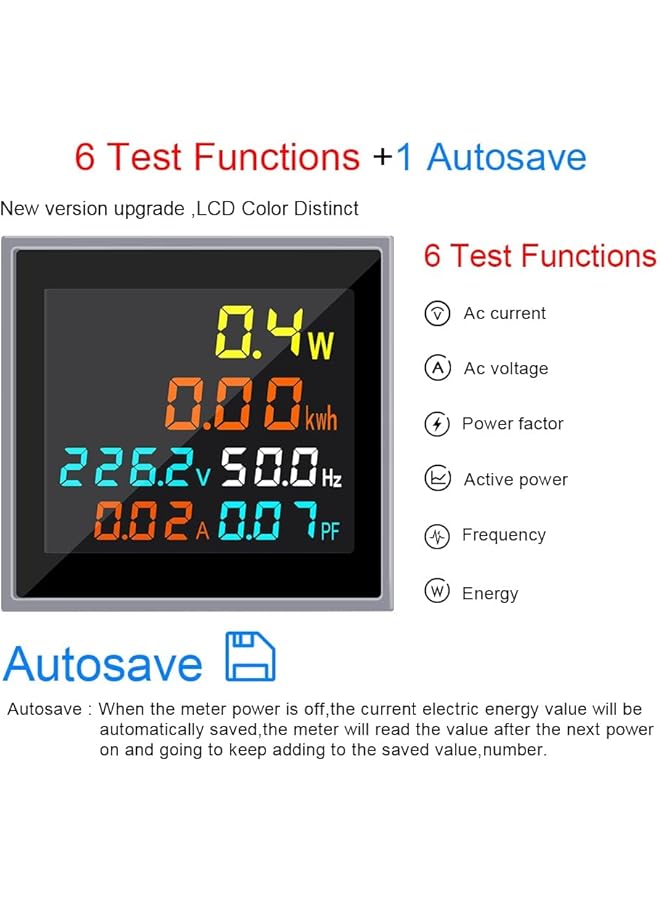 Ac Current Voltage Amperage 6-In-1 Power Energy Monitor, Lcd Digital Display Voltage Ammeter, Ac 50.0-300.0V, 100A Mini Multimeter Volt Amp Watt Meter With Current Transformer Ct - Image 2
