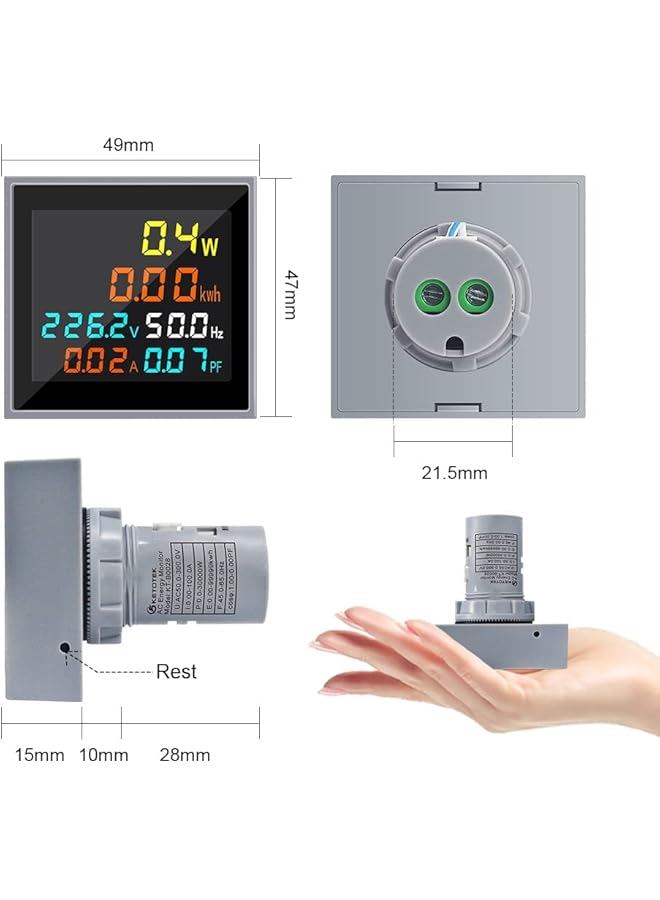 Ac Current Voltage Amperage 6-In-1 Power Energy Monitor, Lcd Digital Display Voltage Ammeter, Ac 50.0-300.0V, 100A Mini Multimeter Volt Amp Watt Meter With Current Transformer Ct - Image 4