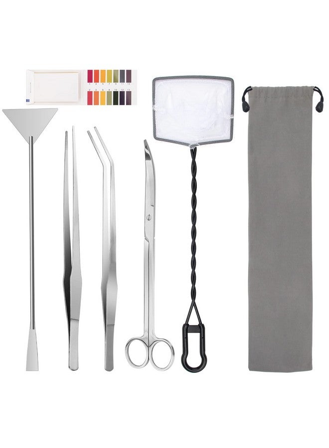 Luxiv Luxiv Aquarium Aquascape Tools Kit, 6 in 1 A Aquatic Plant Aquascaping Tool Stainless Steel Tweezers Scissors Spatula for Aquarium Tank Clean Aquascape Tools with Fishing Net, 80P PH Paper - Image 1