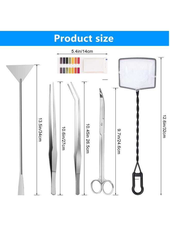 Luxiv Luxiv Aquarium Aquascape Tools Kit, 6 in 1 A Aquatic Plant Aquascaping Tool Stainless Steel Tweezers Scissors Spatula for Aquarium Tank Clean Aquascape Tools with Fishing Net, 80P PH Paper - Image 2