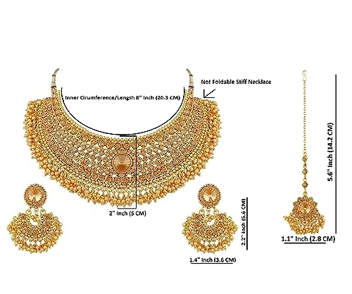 Efulgenz Indian Jewelry Sets for Women Bridal Jewelry Bollywood Traditional Crystal Faux Pearl Wedding Choker Necklace Earrings Maang Tikka Indian Wedding Jewelry - Image 4