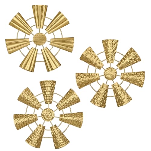 Briful 12" Wall Décor Pack of 3 Metal Gold Windmill Radial Plate Wall Art Modern Accent Hanging Wall Decorations For Home Office Living Room Wall Sculptures - Image 1