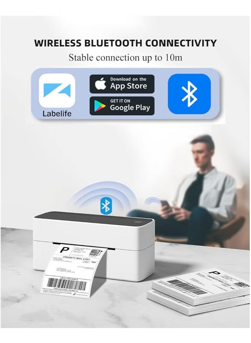 فوميمو طابعة ملصقات حرارية 241-BT بلوتوث، طابعة ملصقات شحن لاسلكية للمنزل والمكتب والأعمال، طابعة ملصقات لشحن الطرود، متوافقة مع أجهزة iPhone وAndroid. تحتوي على 10 ورقة ملصقات بيضاء مقاس 4 × 6 بوصة. (أبيض وأسود) - Image 2