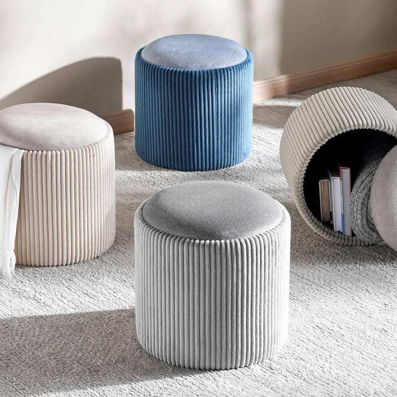 Pan Home Ribbed Pouf With Storage - Blue - Image 3