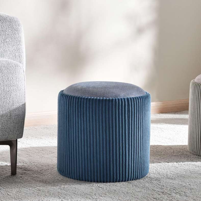 Pan Home Ribbed Pouf With Storage - Blue - Image 1