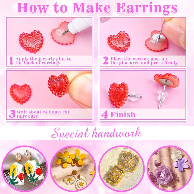 anezus Jewelry Glue with Earring Posts, Anezus 600pcs Stainless Steel Earring Posts Blanks Hypoallergenic Earring Posts and Back with Rubber Earring Backs for Jewelry Making Supplies Earring Findings - Image 5