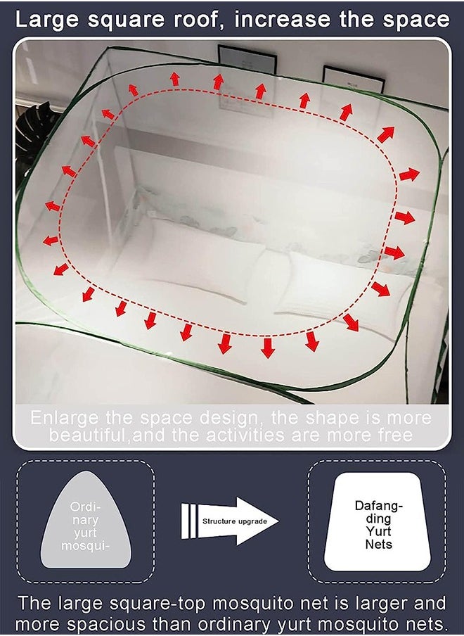 Hihonor - Pop up Mosquito Net Foldable Mosquito Bed Cover with Frame Square 360º Polyester Coated Home Netting Canopy, Double 1.8M Bed Tent Mesh with 2 Entries Phone Charing Pocket for Adults Baby Room (Grey) - Image 1