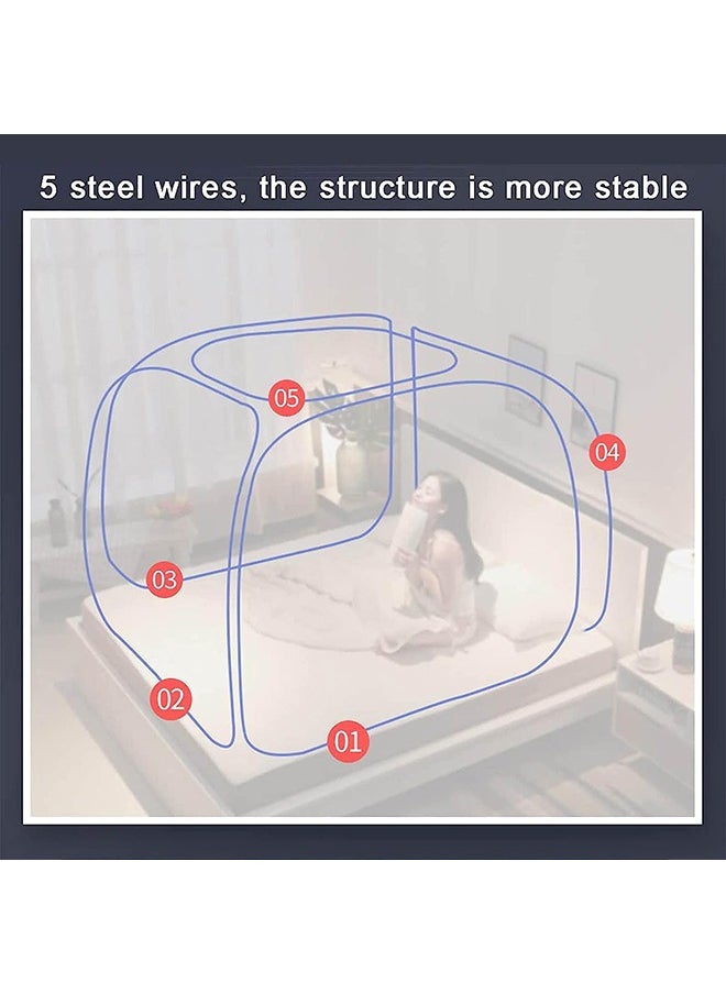 Hihonor - Pop up Mosquito Net Foldable Mosquito Bed Cover with Frame Square 360º Polyester Coated Home Netting Canopy, Double 1.8M Bed Tent Mesh with 2 Entries Phone Charing Pocket for Adults Baby Room (Grey) - Image 1