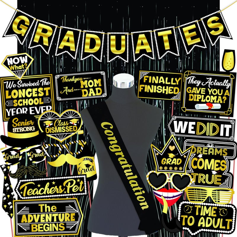 Wobbox Graduation Party Photo Props, Graduation Banner, Graduation Decoration Kit (27 Pcs) (FP3641) - Image 1