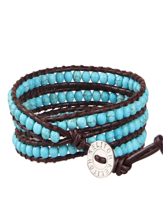 KELITCH Turquoise Beaded 3 Wrap Bracelet Handmade Natural Leather Strand Bracelets for Women - Image 5