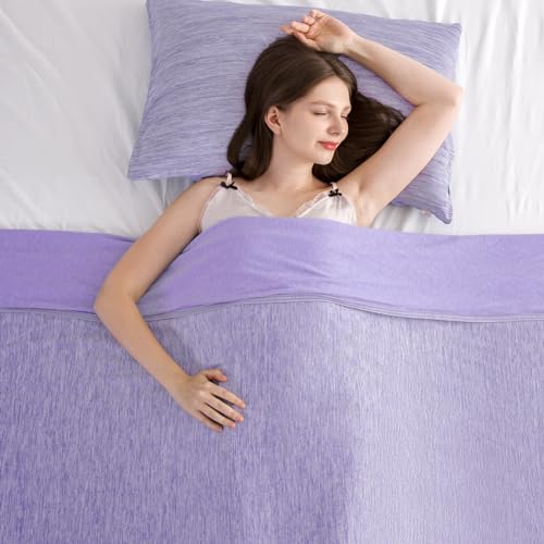 Elegear Revolutionary Cooling Blanket Queen Absorbs Heat to Keep Body Cool for Night Sweats ArcChill 30 Cool Fiber QMax05 for Hot Sleepers Lightweight Summer Cold Blankets for Sleeping Purple