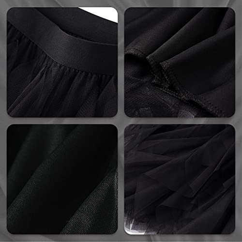 kydely Tulle Skirts for Women Long Length Tutu Fairy Tiered Skirt A Line Mesh Elastic Waist Skirts Black One Size - Image 5