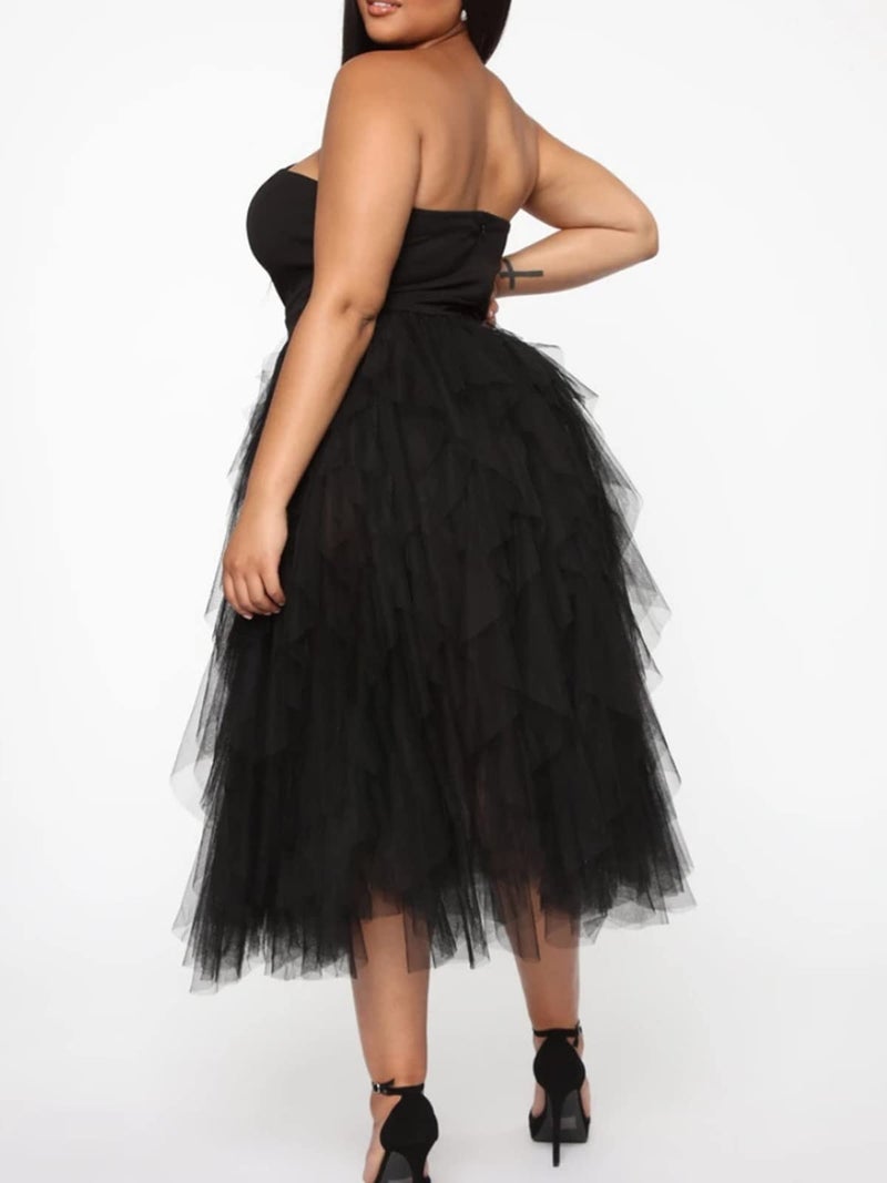 kydely Tulle Skirts for Women Long Length Tutu Fairy Tiered Skirt A Line Mesh Elastic Waist Skirts Black One Size - Image 3