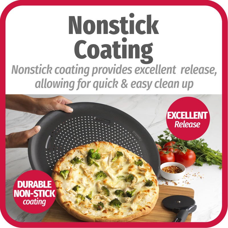 GoodCook AirPerfect Nonstick 16â€ Pizza Pan - Set of 2 - Pizza Trays for Oven, Perforated Round Pizza Pan, Carbon Steel Baking Pan, Homemade, Frozen & Leftover Slices - Image 5