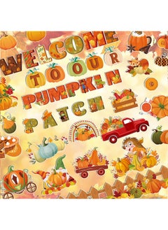 HOWAF HOWAF Fall Classroom Decorations Welcome to Our Pumpkin Patch Bulletin Board Set for Autumn Chalkboard School, Fall Pumpkin Truck Maple Leaves Cutout for Thanksgiving Wall Class Blackboard Decor  - Image 3