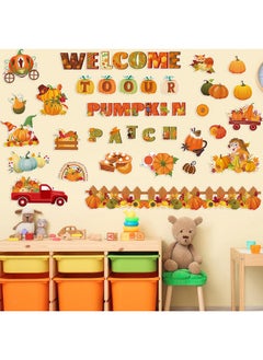 HOWAF HOWAF Fall Classroom Decorations Welcome to Our Pumpkin Patch Bulletin Board Set for Autumn Chalkboard School, Fall Pumpkin Truck Maple Leaves Cutout for Thanksgiving Wall Class Blackboard Decor  - Image 5