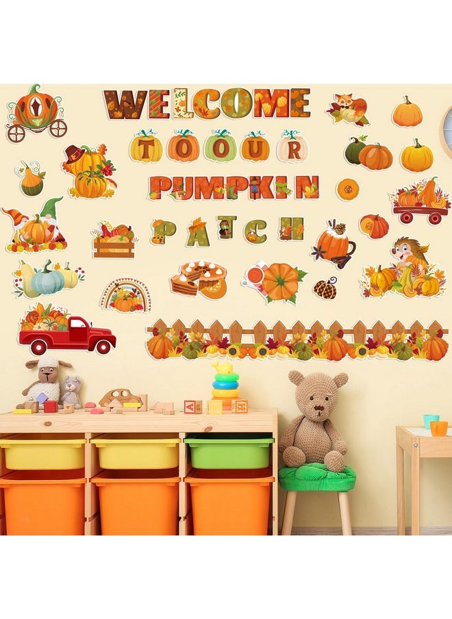 هواف ديكورات الفصول الدراسية الخريفية من HOWAF، مرحبًا بكم في مجموعة لوحة إعلانات Pumpkin Patch الخاصة بنا لمدرسة السبورة الخريفية، شاحنة اليقطين الخريفية، أوراق القيقب المقطوعة لجدار عيد الشكر، ديكور السبورة  - Image 5