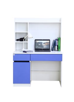 Multifunctional White and Blue Study Desk with Shelves, Drawers, and Cupboards – 141cm Height, 100cm Width, Premium 18mm  MDF Construction, Ideal for Home Office or Study Room. White /Blue (Arfan) - pzsku/ZDF73E25F04686AB275F7Z/45/_/1739811567/285b9200-51ef-4ce2-a2b2-7fddadcf43c2