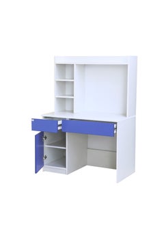 Multifunctional White and Blue Study Desk with Shelves, Drawers, and Cupboards – 141cm Height, 100cm Width, Premium 18mm  MDF Construction, Ideal for Home Office or Study Room. White /Blue (Arfan) - pzsku/ZDF73E25F04686AB275F7Z/45/_/1739811570/8ad669ae-d064-4ef3-b1c3-8c1f480f71a1