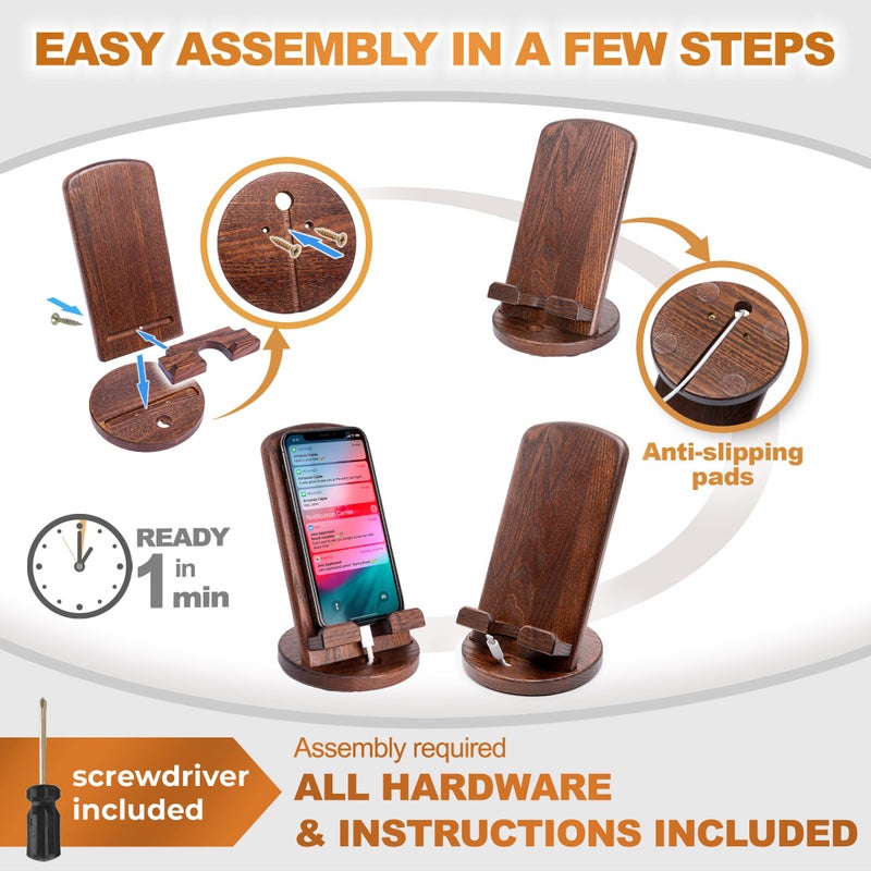 TESLYAR Wood Cell Phone Stand â€“ Elegant Phone Holder for Nightstand & Desk | Portable Office Gift for Men, Dad & Husband | Compatible with iPhone & Android - Image 5