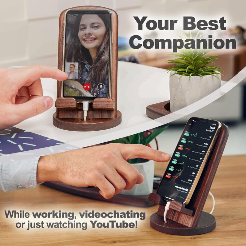 TESLYAR Wood Cell Phone Stand â€“ Elegant Phone Holder for Nightstand & Desk | Portable Office Gift for Men, Dad & Husband | Compatible with iPhone & Android - Image 2