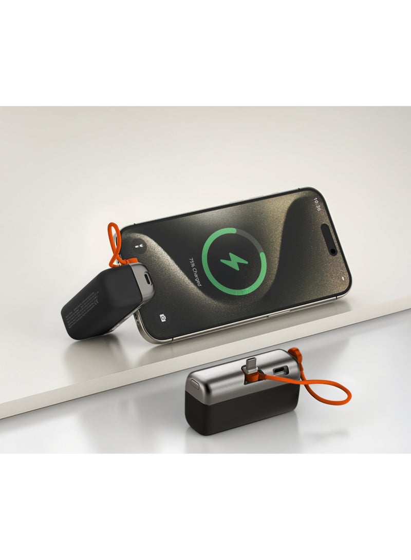 porodo Pocket Volt 10000mAh Power Bank 15W / Powerbank PD22.5W / Fast Charger / Compact and Portable Powerbank / Type-C and Lightning Cable - Black - Image 2