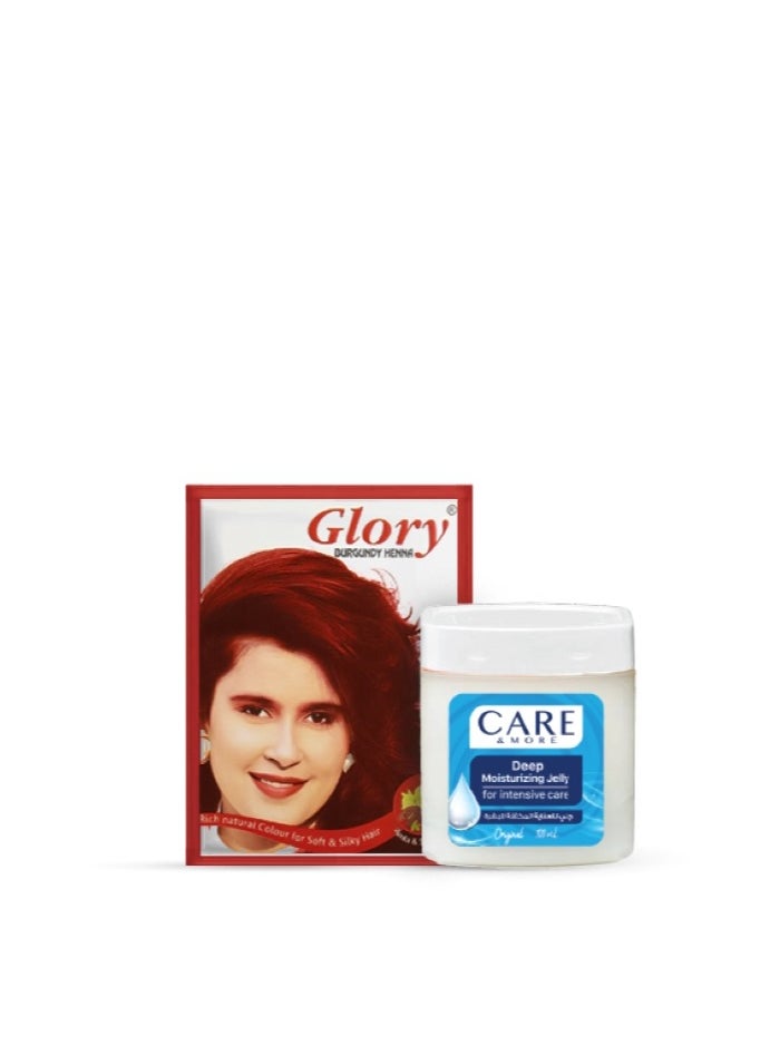 Glory Henna 2 Sachet Burgundy + Care & More Petroleum Jelly - Original 50gm FREE 