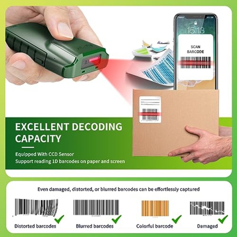 Bluetooth Barcode Scanner, 3-in-1 Small Portable CCD Barcode Reader Automatic Wireless scanner Scan Back Clip Work with Tablet iOS Android Windows MacOS for Warehouse Inventory POS 1D - E740 - Image 4
