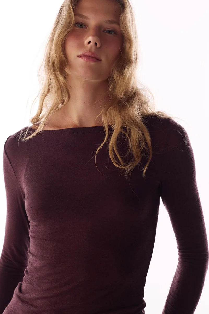 بنتي PENTI Clean Boat Neck Cashmere Long Sleeve Blouse