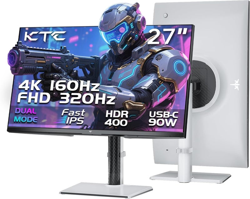 KTC 27 Inch 4K Gaming Monitor, Dual Mode UHD 160Hz & FHD 320Hz, Fast IPS, HDR400, Adaptive Sync, HDMI 2.1 & DP 1.4, 90W Type-C, Height Adjustment PC Monitor, VESA, KVM Support, H27P6 - Image 1