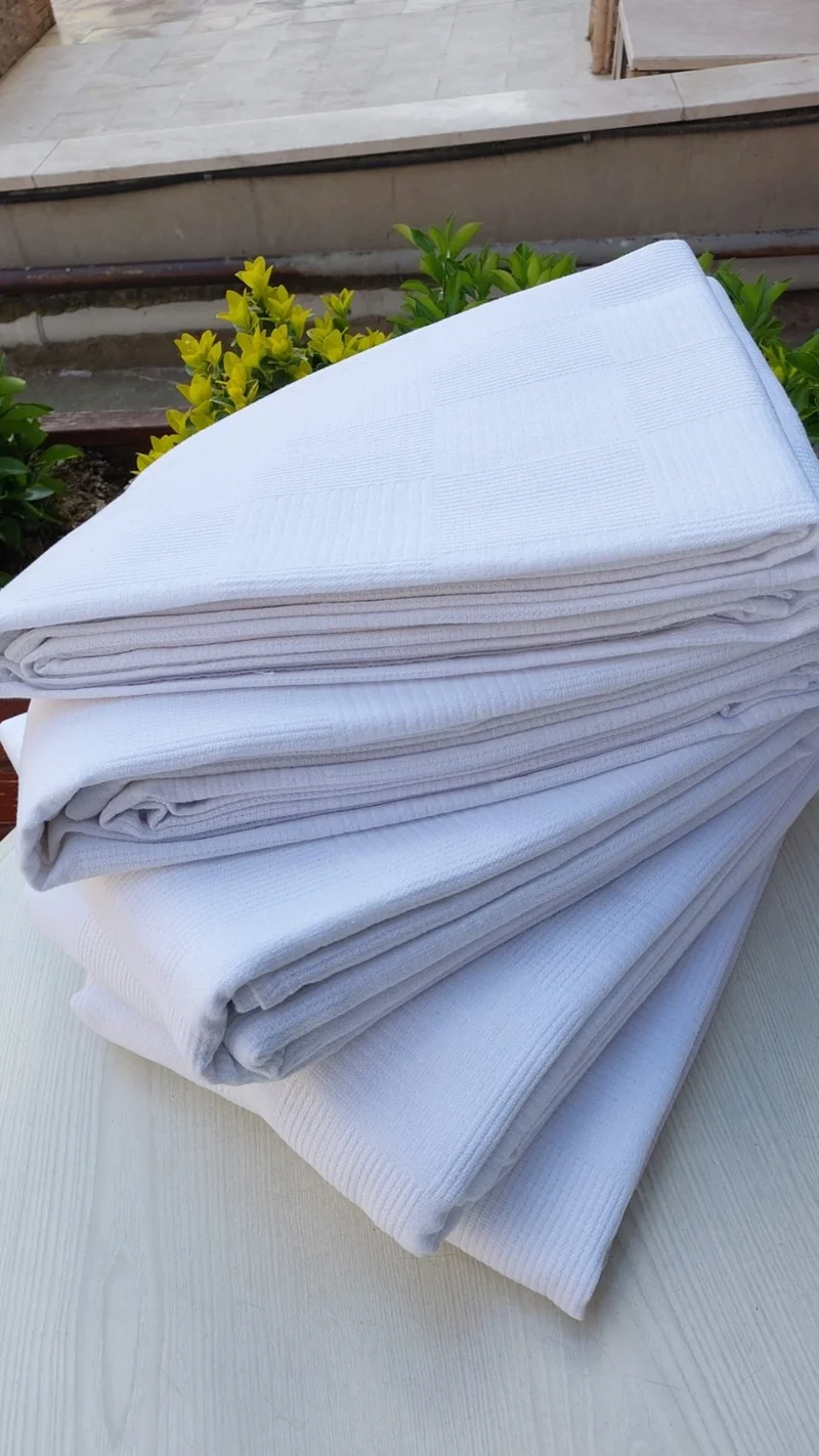 تكستلجي Textile Manufacturer Hotel Blanket Double Self Patterned White Blanket Cotton 200 x 235 cm