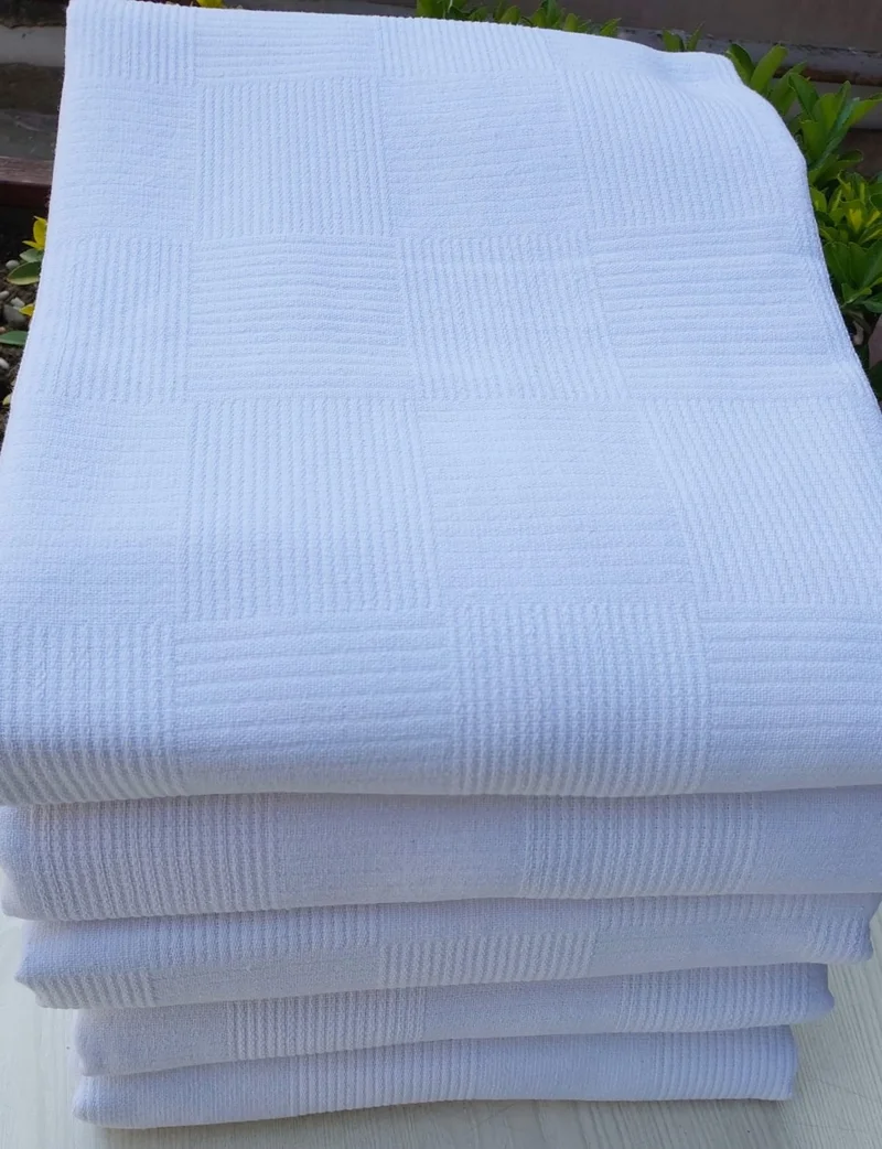 تكستلجي Textile Manufacturer Hotel Blanket Double Self Patterned White Blanket Cotton 200 x 235 cm