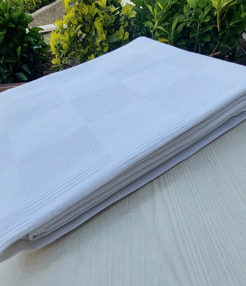 تكستلجي Textile Manufacturer Hotel Blanket Double Self Patterned White Blanket Cotton 200 x 235 cm