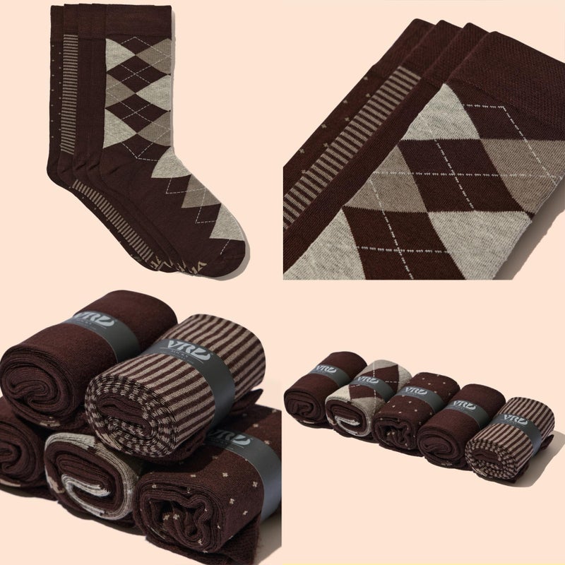 VRD SOCKS VRD Menâ€™s Dress Socks Bamboo Rayon 5 Pack Crew Socks Assorted Pattern Shoe Size 8â€“13 Gift Box - Image 3