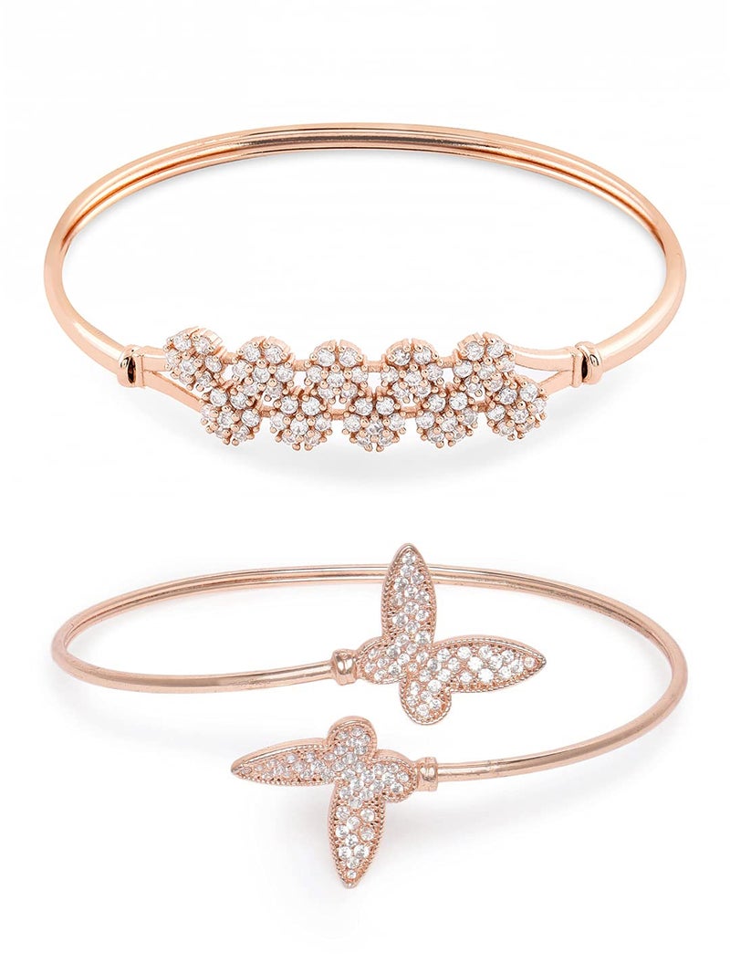 ZAVERI PEARLS Set of 2 Rose Gold Contemporary Cubic Zirconia Brass Kada Style Bracelet For Women-ZPFK11111 - Image 1