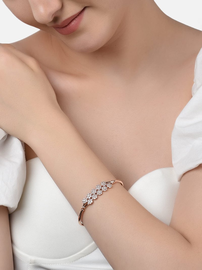 ZAVERI PEARLS Set of 2 Rose Gold Contemporary Cubic Zirconia Brass Kada Style Bracelet For Women-ZPFK11111 - Image 4