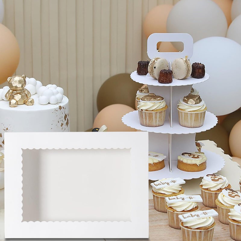 Mefleet 6pcs 19x14x4 Half Sheet Cake Boxes with 6pcs Cake Boards Rectangle 1/2 Sheet Bakery Boxes with Window for Pastry Baking Cake, Cupcakes, Donuts, Cookies, Pie Treat Packaging White Large - Image 5