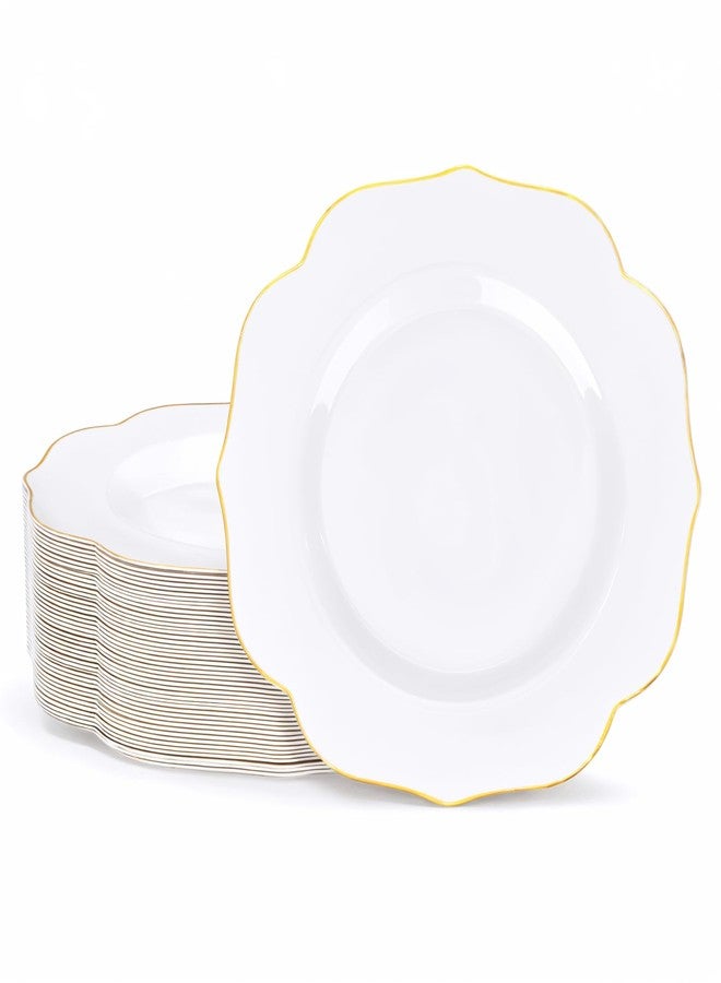 bUCLA 48Pieces Gold Plastic Dessert Plates Disposable - 7.5inch Premium Hard White with Gold Rim Plastic Salad/Appetizer/Small Cake Plate for Wedding&Party - Image 1