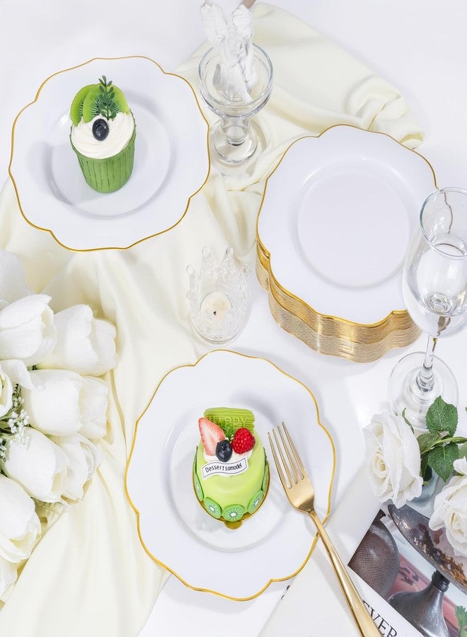 bUCLA 48Pieces Gold Plastic Dessert Plates Disposable - 7.5inch Premium Hard White with Gold Rim Plastic Salad/Appetizer/Small Cake Plate for Wedding&Party - Image 4