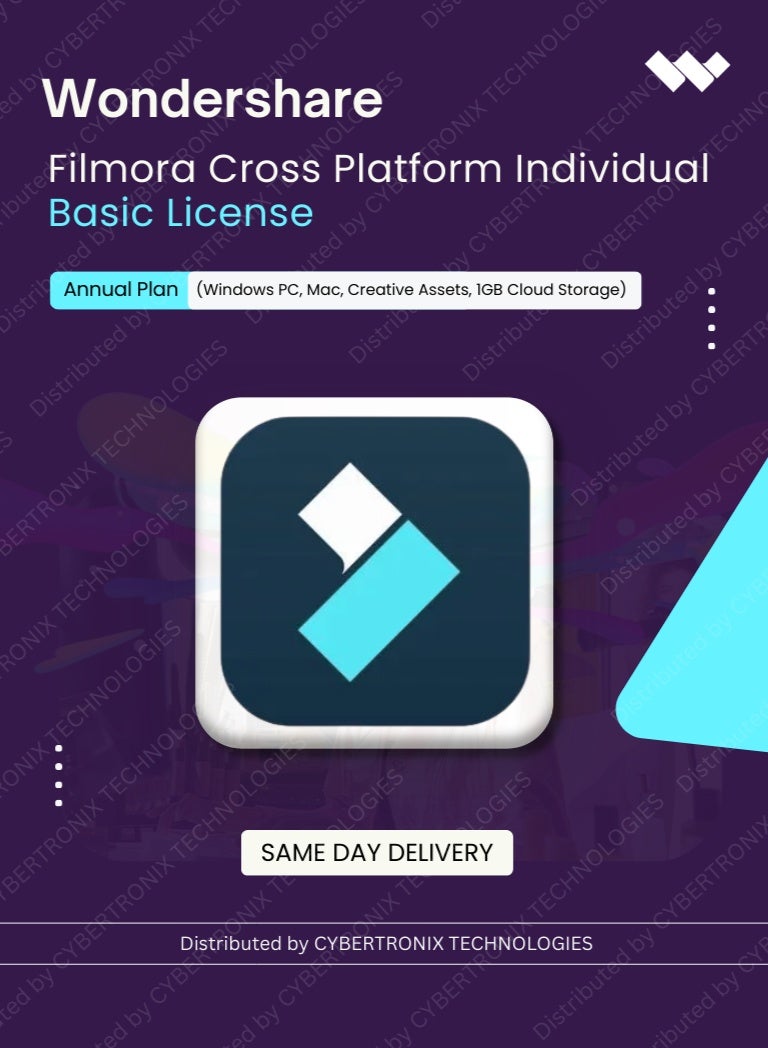 Wondershare Filmora Cross Platform Individual Basic License | Annual Plan | (Windows PC, Mac, Creative Assets, 1GB Cloud Storage) | Digital License | Same Day Delivery
