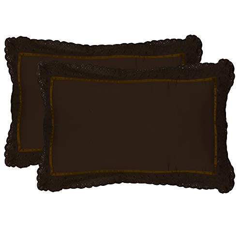 VHC 100% Cotton Lace Pillow Cover/Case Set (Pack of 2) -Coffee Brown - Image 1