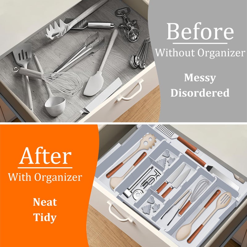 Spaclear Large Utensil Drawer Organizer Expandable Silverware Organizer for Kitchen Drawer Adjustable Cooking Utensil Holder Cutlery Flatware Tray Spatula Tools Gadgets Storage Dividers Plastic Grey - Image 3