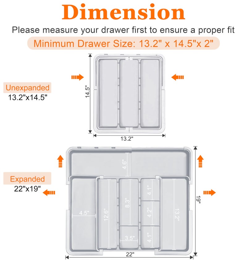 Spaclear Large Utensil Drawer Organizer Expandable Silverware Organizer for Kitchen Drawer Adjustable Cooking Utensil Holder Cutlery Flatware Tray Spatula Tools Gadgets Storage Dividers Plastic Grey - Image 4