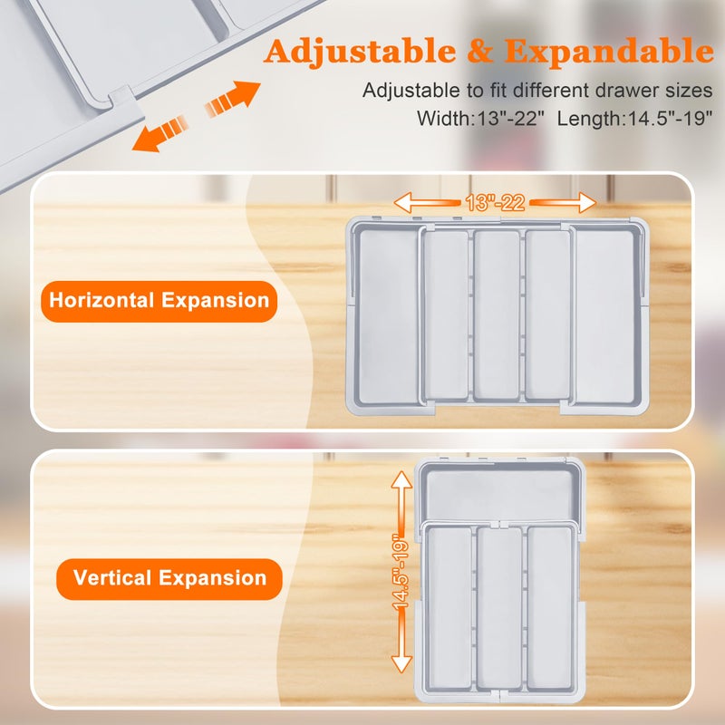 Spaclear Large Utensil Drawer Organizer Expandable Silverware Organizer for Kitchen Drawer Adjustable Cooking Utensil Holder Cutlery Flatware Tray Spatula Tools Gadgets Storage Dividers Plastic Grey - Image 5