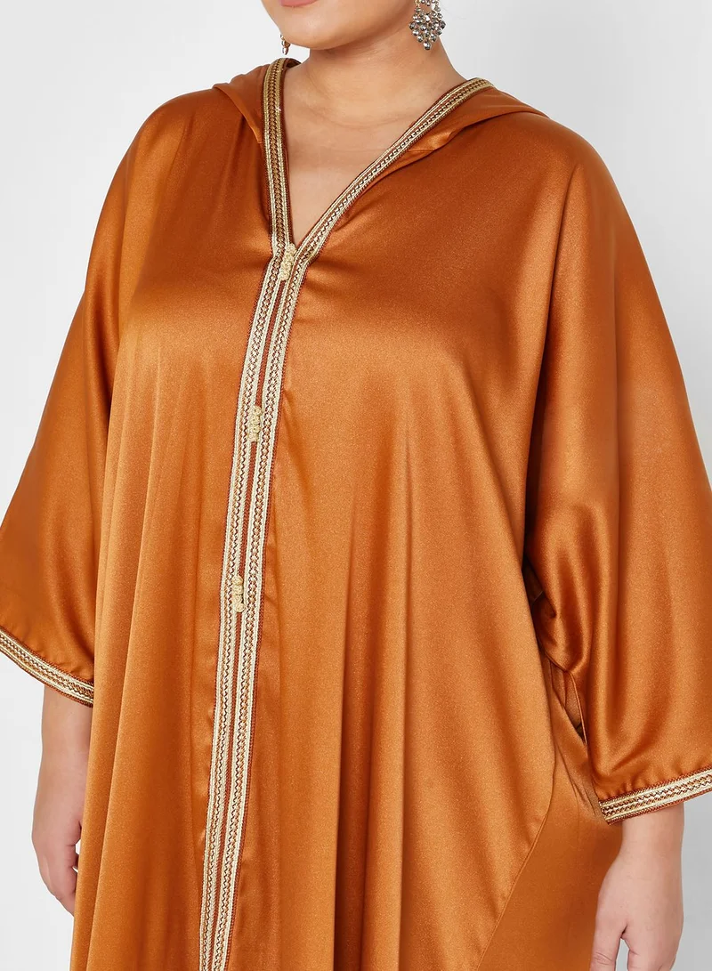 Maison Arabelle Curve V-Neck Printed Jalabiya