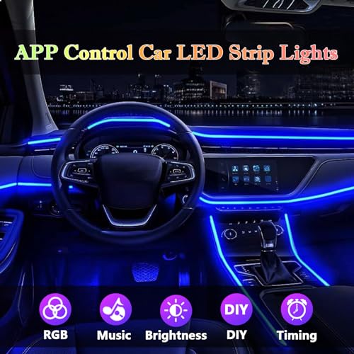 DEHERANE Interior Car LED Strip Lights, RGB 6 in 1 Ambient Lighting Kits with 315 inches Fiber Optic, 16 Million Colors APP Wireless Bluetooth Control Car Neon Lights, with Music Sync Function - Image 2