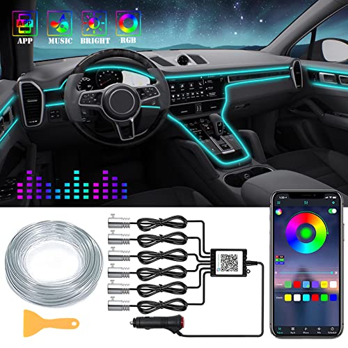 DEHERANE Interior Car LED Strip Lights, RGB 6 in 1 Ambient Lighting Kits with 315 inches Fiber Optic, 16 Million Colors APP Wireless Bluetooth Control Car Neon Lights, with Music Sync Function - Image 1